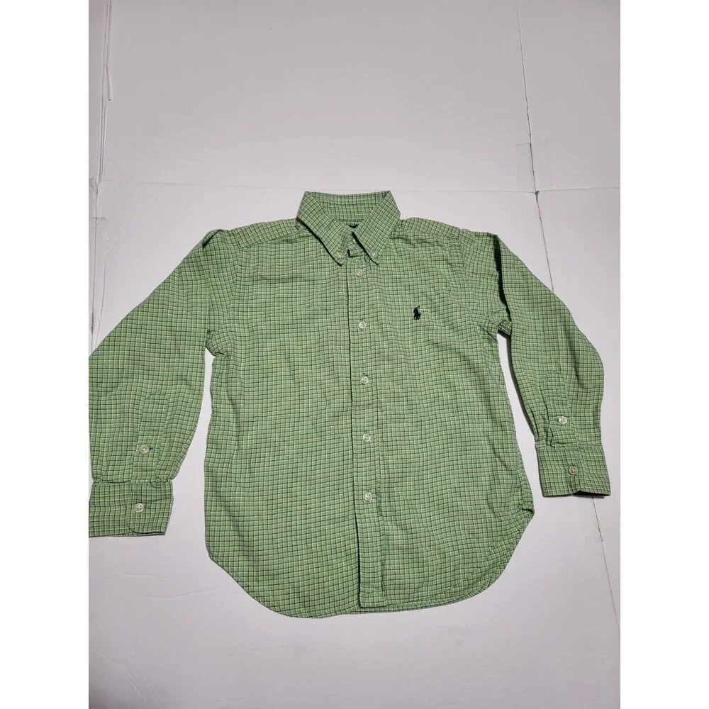 (#16) Polo Ralph Lauren Button Up Size Toddler 4T Green Check Plaid Long Sleeve
